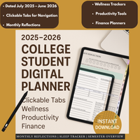 2025–2026 College Student Digital Planner | Clickable Tabs & Trackers